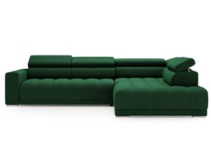 Miniaturka 2 - Zielony narożnik z wysokimi zagłówkami i pikowanym siedziskiem