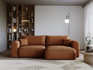 Miniaturka 15 - Rdzawa sofa w przytulnym salonie z oświetleniem punktowym