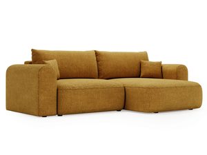 Miniaturka 10 - Musztardowa sofa z miękkim siedziskiem i prostymi liniami