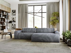 Miniaturka 31 - Szary narożnik sztruksowy zaokrąglony w nowoczesnym salonie