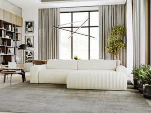 Miniaturka 37 - Kremowy narożnik sztruksowy puszysty w aranżacji salonu