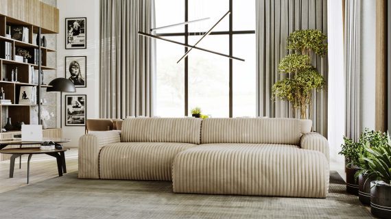 Miniaturka 36 - Piękny Beżowy Narożnik z Zaokrąglonymi Bokami LUIZZI