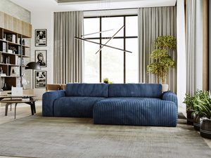 Miniaturka 34 - Granatowy narożnik sztruksowy puszysty w eleganckim salonie