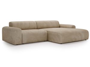 Miniaturka 9 - Narożnik beżowy sztruksowy puszysty perspektywa boczna