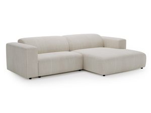 Miniaturka 2 - Beżowy narożnik sztruksowy z szezlongiem po prawej stronie