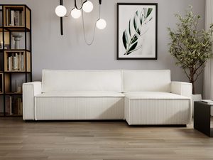 Miniaturka 47 - Narożnik sztruksowy kremowy rozkładany w nowoczesnym salonie