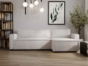 Miniaturka 56 - Jasnoszary narożnik sztruksowy z pojemnikiem w aranżacji