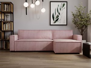 Miniaturka 55 - Narożnik sztruksowy różowy brudny róż w salonie