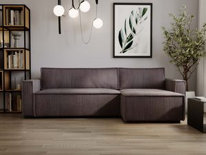 Miniaturka 53 - Narożnik sztruksowy brązowy czekoladowy w salonie