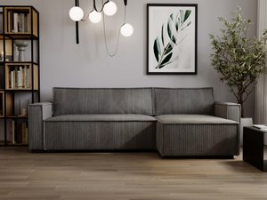 Miniaturka 52 - Szary narożnik sztruksowy grafitowy w aranżacji salonu