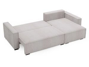 Miniaturka 25 - Jasnoszary narożnik sztruksowy z rozłożonym miejscem do spania