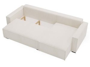 Miniaturka 29 - Kremowy narożnik sztruksowy z otwartym pojemnikiem na pościel