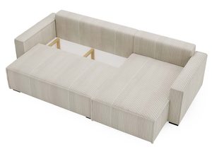 Miniaturka 32 - Sztruksowy narożnik beżowy z otwartym schowkiem na pościel