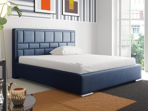 Miniaturka 2 - Granatowe łóżko z eleganckim wykończeniem i białym materacem