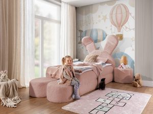 Miniaturka 3 - Łóżko dziecięce z pluszowymi oparciami w stylu skandynawskim, różowe