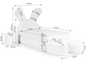 Miniaturka 1 - Łóżko dziecięce z pluszowymi oparciami, białe, wymiary techniczne