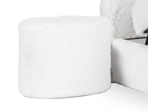 Okrągły biały puf z pluszowym obiciem, nowoczesny