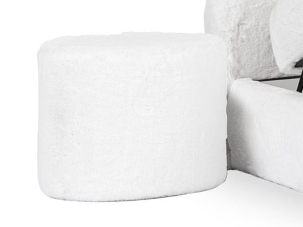 Okrągły biały puf z pluszowym obiciem, nowoczesny