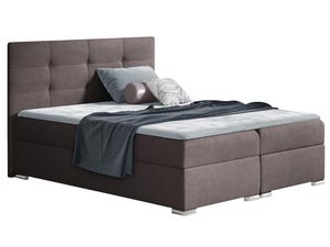 Miniaturka 2 - Brązowe łóżko tapicerowane z prostym zagłówkiem i solidną konstrukcją