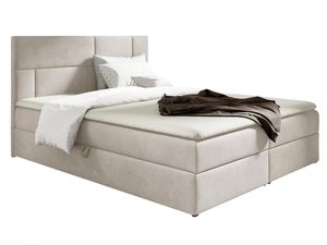 Miniaturka 2 - Beżowe łóżko tapicerowane z prostym zagłówkiem i wygodnym materacem