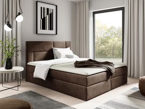 Miniaturka 3 - Nowoczesne łóżko tapicerowane w brązowym kolorze z prostym zagłówkiem w aranżacji sypialnianej