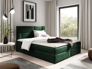 Miniaturka 7 - Łóżko tapicerowane w zielonym kolorze z pikowanym zagłówkiem w jasnej sypialni