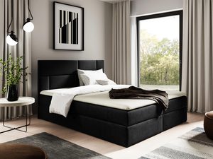 Miniaturka 9 - Łóżko tapicerowane w czarnym kolorze z pikowanym zagłówkiem w aranżacji sypialnianej