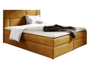 Miniaturka 16 - Łóżko tapicerowane w musztardowym kolorze z ozdobnym zagłówkiem