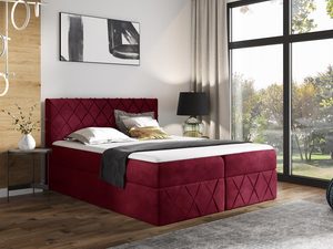 Miniaturka 2 - Łóżko tapicerowane w bordowym kolorze z pikowanym zagłówkiem