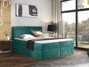 Miniaturka 4 - Nowoczesne łóżko tapicerowane w zielonym kolorze z pikowanym zagłówkiem