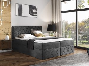 Miniaturka 6 - Łóżko tapicerowane w szarym kolorze z eleganckim wykończeniem