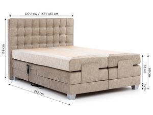 Miniaturka 6 - Beżowe łóżko przedstawiające techniczne wymiary