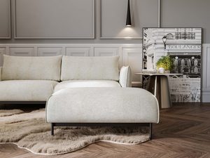 Miniaturka 10 - Kremowa pufa salonowa z tapicerowanym siedziskiem w aranżacji