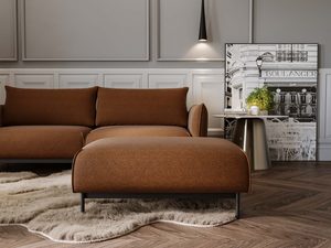 Miniaturka 11 - Pufa ceglastobrązowa w stylu industrialnym na dywanie w salonie