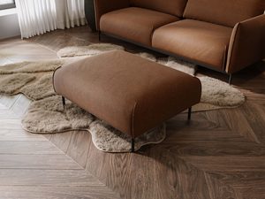 Miniaturka 14 - Ceglastobrązowa pufa salonowa na czarnych metalowych nogach