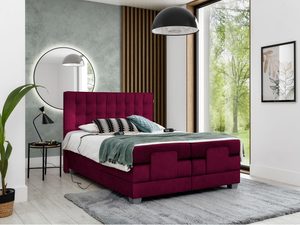 Miniaturka 9 - Łóżko kontynentalne w kolorze bordowym z ozdobnym zagłówkiem – stylowe łóżko do sypialni, które dodaje wnętrzu luksusu.