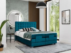 Miniaturka 12 - Łóżko kontynentalne w kolorze turkusowym z dekoracyjnym zagłówkiem – odważne łóżko do sypialni, które nadaje wnętrzu wyjątkowego stylu.