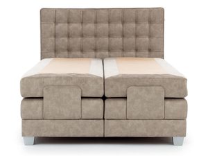 Miniaturka 1 - Łóżko tapicerowane w kolorze beżowym z dekoracyjnym zagłówkiem – nowoczesne łóżko do sypialni, które nadaje wnętrzu nowoczesnego charakteru.