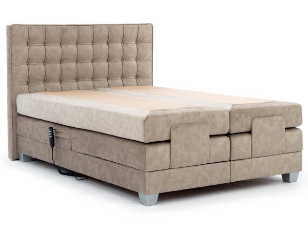 Nowoczesne łóżko beżowe z wysokim zagłowiem