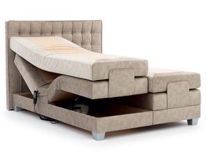 Miniaturka 4 - Łóżko kontynentalne w kolorze beżowym z mechanizmem podnoszenia – luksusowe łóżko do sypialni, zapewniające wygodę i funkcjonalność.
