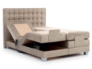Miniaturka 5 - Łóżko kontynentalne w kolorze beżowym z mechanizmem podnoszenia – luksusowe łóżko do sypialni, zapewniające wygodę i funkcjonalność.