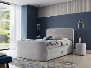 Miniaturka 12 - Szare łóżko w nowoczesnej sypialni z niebieskimi akcentami