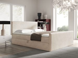 Miniaturka 2 - Beżowe łóżko z prostą formą i panelową tapicerką