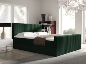 Miniaturka 6 - Ciemnozielone łóżko z poziomymi przeszyciami i miękką tkaniną