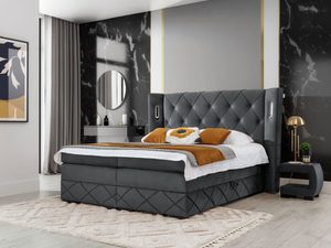 Miniaturka 3 - Łóżko tapicerowane pikowane, szare z ozdobnym zagłówkiem, styl glamour