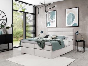 Miniaturka 1 - Łóżko tapicerowane w jasno beżowym kolorze z nowoczesnym pikowaniem