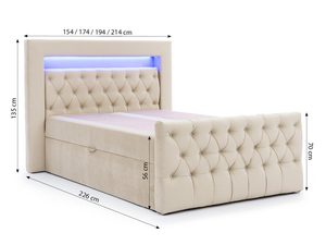 Miniaturka 3 - Beżowe łóżko z wysokim zagłówkiem,oświetleniem LED i technicznymi wymiarami