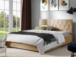 Miniaturka 2 - Łóżko kontynentalne z beżową tapicerką i stylowym wezgłowiem
