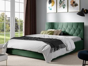 Miniaturka 4 - Zielone łóżko tapicerowane z ozdobnym zagłówkiem i klasyczną ramą