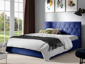 Miniaturka 5 - Granatowe łóżko z pikowaniem w stylu glamour i białą pościelą